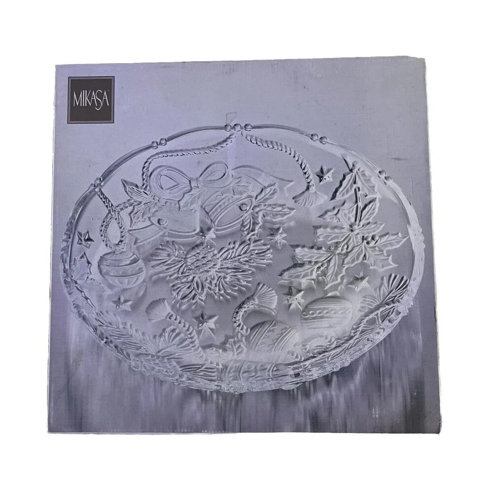 Mikasa Christmas Holiday Clear Glass Round Platter - Holiday Gala - 15